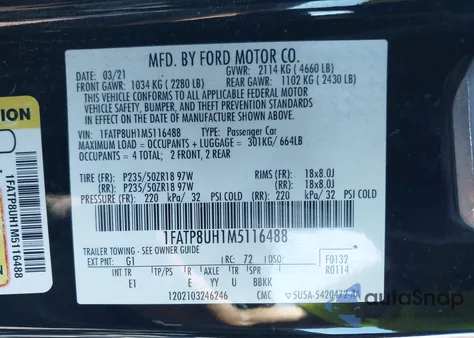 2021 Ford Mustang Ecoboost Premium from USA, damaged, VIN 1FATP8UH1M5116488